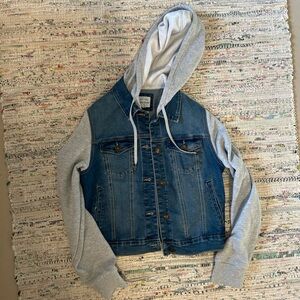 Denim Jacket with Gray Hoodie